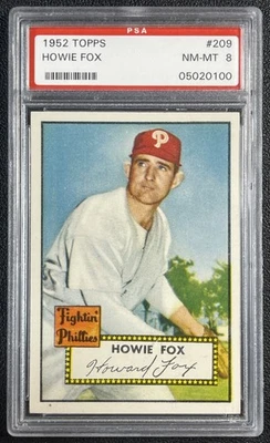 HOWIE FOX PSA 8 1952 TOPPS BASEBALL #209 PHILLIES 100 - Image 1 of 2