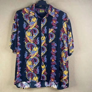 Camicia Billion Bay uomo XL stampa drago bottoni 'Dragon God' rayon nero usata in ottime condizioni - Foto 1 di 7