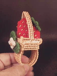 Handmade Needlepoint Strawberry Napkin Rings Set Of 4 - Picture 1 of 7