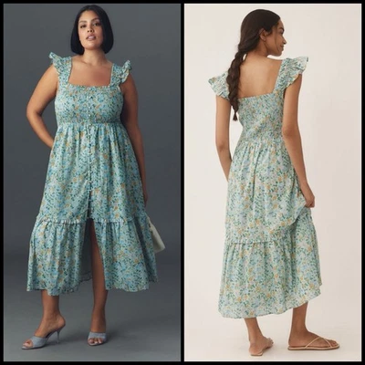 Anthropologie Peregrine Midi Dress Light Green Floral Sleeveless MEDIUM PETITE - Image 1 of 4