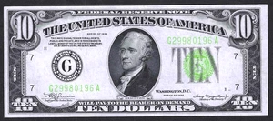 1934 $10 FEDERAL RESERVE CHIGAGO ** LIGHT GREEN SEAL ** GEM CRISP UNCIRCULATED - Picture 1 of 2
