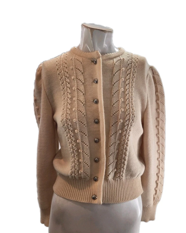 SUÉTER CÁRDIGAN VINTAGE Giesswein Tirol Lana Crema Bordado Talla 40 AUSTRIA Foto 1 de 4
