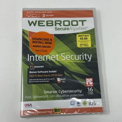 Webroot Secure Anywhere Internet Security 3 Devices PC MAC Mobile iOS Sealed - Image 1 of 4