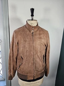 Chaqueta de Cuero Brooks Brothers Para Hombre Mediana/Reino Unido 40 Bombardero Marrón Gamuza BIEN USADA - Imagen 1 de 20