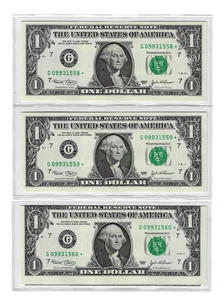 2003 1 $ Double Print Error Star Note UNC, 3 Bills in Series, Misprint Misaligned - Bild 1 von 2