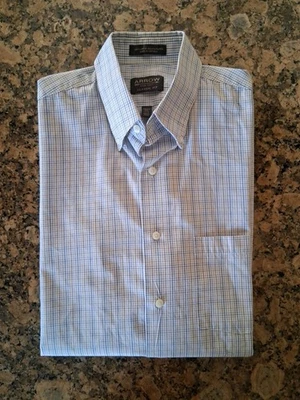 Camisa de vestir con botones ARROW para hombre calce clásico blanca/azul a cuadros S 14 1/2 32/33  Foto 1 de 3