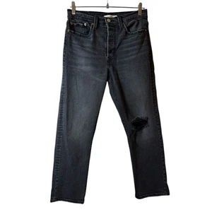 Levi's Women's Wedgie Straight High Rise Distressed Button Fly Jeans Black Sz 30 - Picture 1 of 14