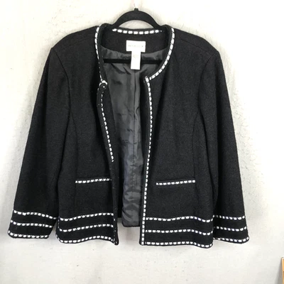 Chaqueta Victor Costa Mujer XL Negra Lana Hervida Cinta Blanca Dinero Antiguo Foto 1 de 4