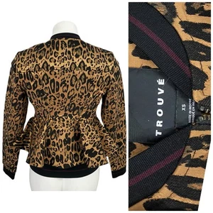 Trouve Blazer Womens XS Leopard Jacket Jacquard Coat Brown Career Work Office - Picture 1 of 19