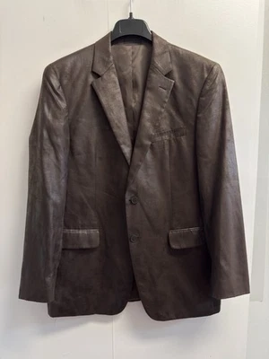 Andrew Fezza Blazer Sport Coat Men's 42R Brown Faux Vegan Leather Suit Jacket - Image 1 of 4