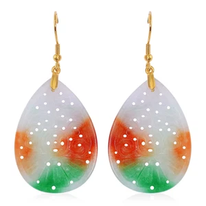 Multi Color Jade (D) Carved 40.00 ctw Drop Earrings in 14K Yellow Gold Sterling - Picture 1 of 3