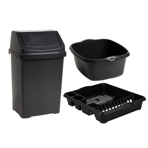 (3er Set) 25L Schwingeimer, große Abtropfschale, 39 cm rechteckige Schüssel - dunkelgrau - Bild 1 von 19