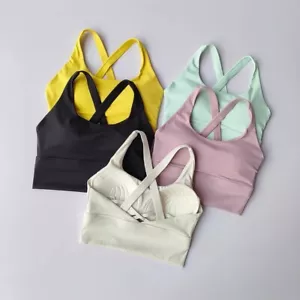 Womens High Impact Sports Bra Molded Cup Criss-Cross Back Sexy Workout Crop Tops - Picture 1 of 20