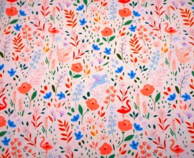 Quilt Fabric By Yard Orange Blue Grn Floral Pegusus Swan White Premium Cotton #C - Image 1 of 2