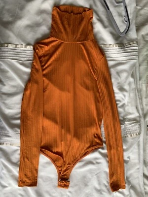 Primark Body Suit Funnel Turtle Neck Bright Orange - Image 1 of 3