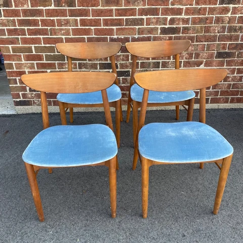 Mid-Century Walnut & Oak Dining Chairs Set Of 4 MCM Danish Style Curved Back Cover
