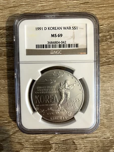 1991 D US Korean War Silver Dollar .900 NGC MS69 Coin - Picture 1 of 2