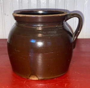 Vintage Brown 2 Quart Wide Mouth Jug Handled Crock - Picture 1 of 12