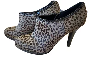 Antonio Melani 8.5 High Heeled Grey Cheetah Print Fur Shoes Zip Black 39 Leather - Picture 1 of 11