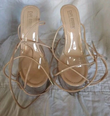 Cape Robbin, Desnudo y Transparente, Talla 7, Bloque Tacón Alto Plataforma Gruesa, Con Cordones, Foto 1 de 4