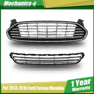 Front Grille Bumper Upper Lower For Ford Fusion/Mondeo 2013-2016 Chrome Black - Picture 1 of 11