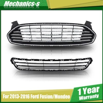 Front Grille Bumper Upper Lower For Ford Fusion/Mondeo 2013-2016 Chrome Black Foto 1 de 4