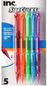 Paquete de 5 lápices mecánicos clic lateral 5 colores diferentes 0,7 mm plomo con gomas de borrar - Imagen 1 de 3