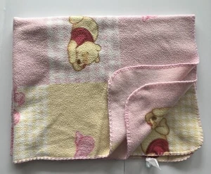 Disney Baby WINNIE the POOH Bear Pink Fleece Blanket Lovey Piglet Squares - Picture 1 of 4