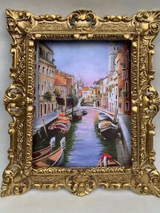 Cuadro barroco enmarcado Venecia barcos puente góndola mural 45x37 pinturas Italia - Imagen 1 de 7