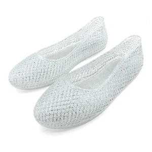 Women's Glitter Jelly Flexible Ballet Flats Breathable Mesh Run 1 Size Big - Picture 1 of 31