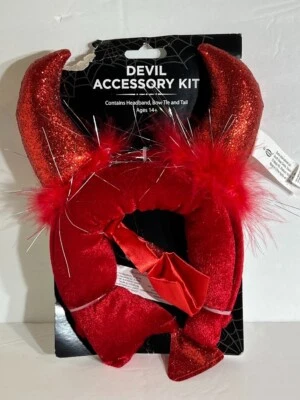 Devil Horns 尾部和领结服装套装 ~ 万圣节装扮派对配件套装 — 第 1/4 张图片