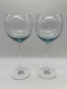 Lenox Crystal Etched Hand Blown Heather Blue Balloon Wine Glass - Picture 1 of 6