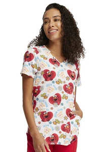 Elmo Cherokee Scrubs Tooniforms Sesame Street V Neck Top TF737 SWGG - Picture 1 of 6