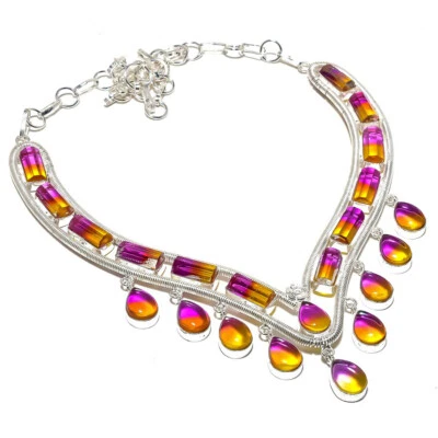 Natural Bi-Color Tourmaline Gemstone 925 Sterling Silver Necklace l948 - Image 1 of 4
