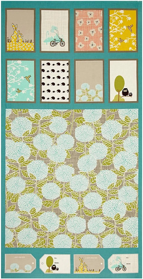 Moda Bluebird Park  Cotton Fabric  Kate & Birdie Teal Floral WHAT! By the  Panel - Image 1 of 1