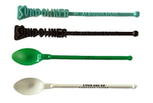 x4 1960s Swizzle Sticks Louie & Zip Kankakee Tavern Spoon & Sundowner Lodge - Picture 1 of 8