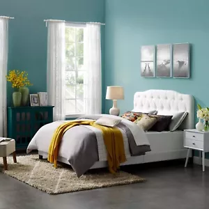 Modway Amelia Tufted Fabric Upholstered King Platform Bed in White - Picture 1 of 6