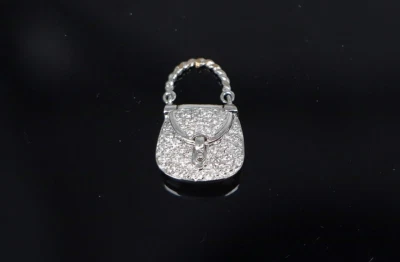 Conjunto de pavê de ouro branco 18k bolsa de mão redonda de diamante medalhão pingente colar - Imagem 1 de 4