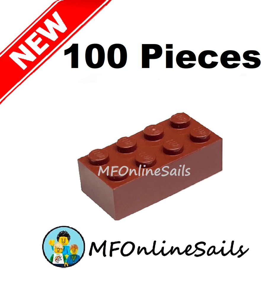 **NEW** 100x LEGO 2x4 Reddish Brown Bricks Piece # 3001 - BULK large bricks - Image 1 of 3