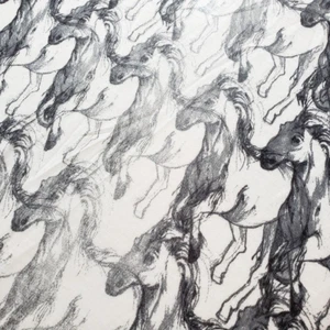 Horse Print Cotton Stretch Jersey Fabric by the Yard | 58" Equestrian Sketch - Foto 1 di 10