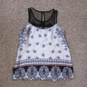 NWOT Maurices Small Ivory Silky Black Lace Floral Tank Sleeveless Top Beautiful - Picture 1 of 2