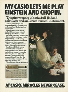 Casio ML-720 1979 calculadora de melodía de tarjeta de música de colección anuncio impreso - Imagen 1 de 1