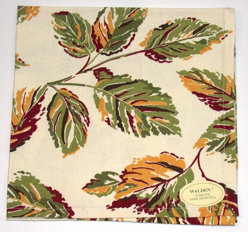 (6) 100% Cotton Walden Leaf Print Napkins ~ Green Burgundy Yellow ~ 20 x 20 NEW - Image 1 of 1
