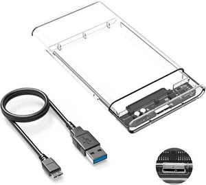 Box esterno HDD/SSD 2.5", USB 3.0, trasparente, compatibile 7/9.5mm - Foto 1 di 7