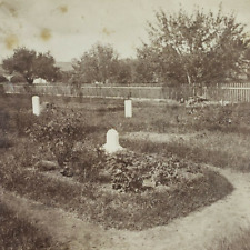 Mystery Cemetery Stereoview c1877 Graveyard Grave Plot Headstone Site Photo O144