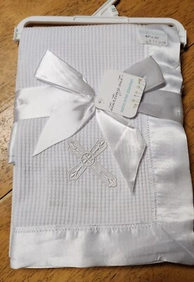 NWT STARTING OUT WHITE w/ CROSS BAPTISM CHRISTENING THERMAL BABY BLANKET SATIN - Image 1 of 2