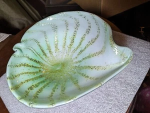 Murano Alfredo Barbini Circus Tent Glass Bowl Aqua White Yellow Silver Flecks  - Picture 1 of 17
