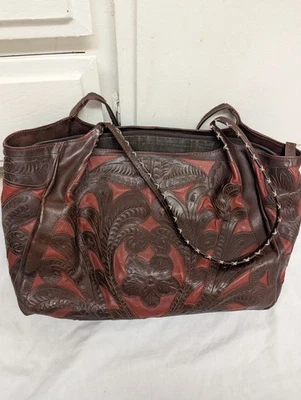 Bolsa de couro vermelha vintage Tooled 16x12 - Imagem 1 de 4