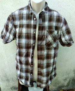 DKNY Plaid Shirt - Brown/White - Short Sleeve - M (Medium) - Picture 1 of 7