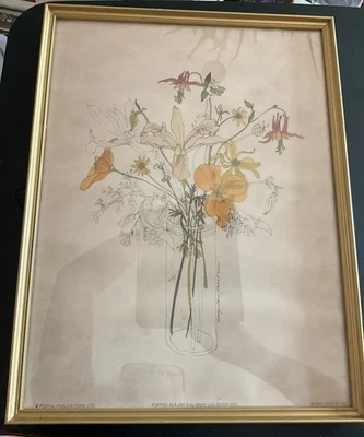 Vintage Mary Lou Goertzen Floral Lithograph “Poppies In A Jar” Framed WF037 - Image 1 of 4